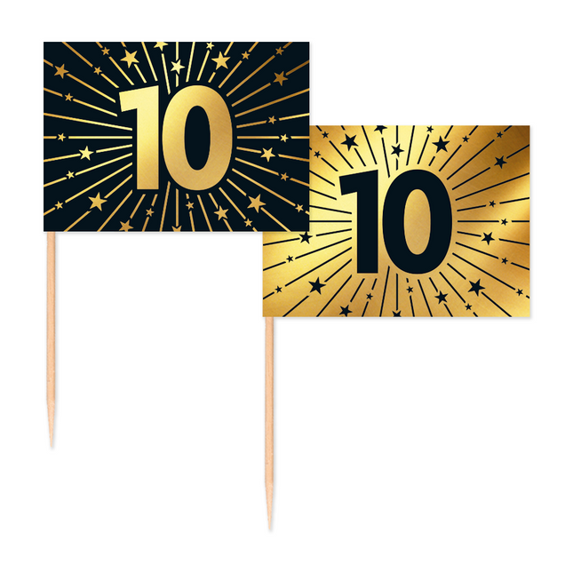 10 Years Cocktail Picks Gold Black 50pcs