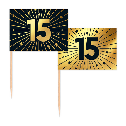 15 Years Cocktail Picks Gold Black 50pcs