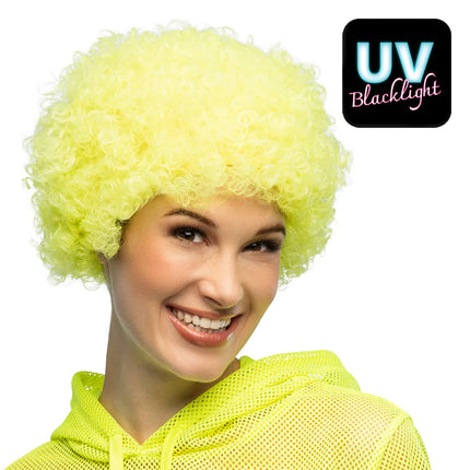 Perruque Curly jaune fluo UV