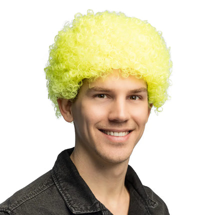 Perruque Curly jaune fluo UV
