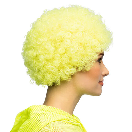 Perruque Curly jaune fluo UV