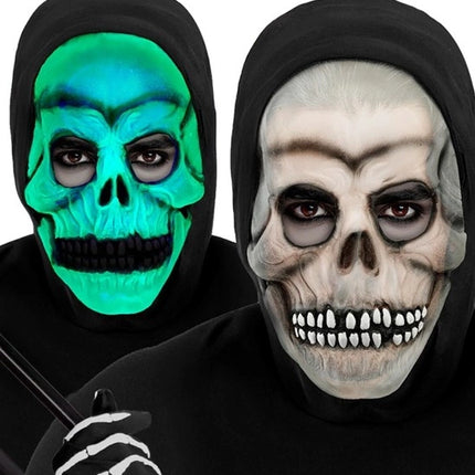 MASQUE DE CRÂNE AVEC CAPUCHE - LATEX PHOSPHORESCENT