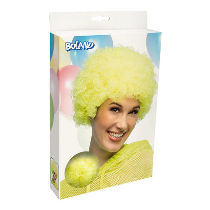 Perruque Curly jaune fluo UV