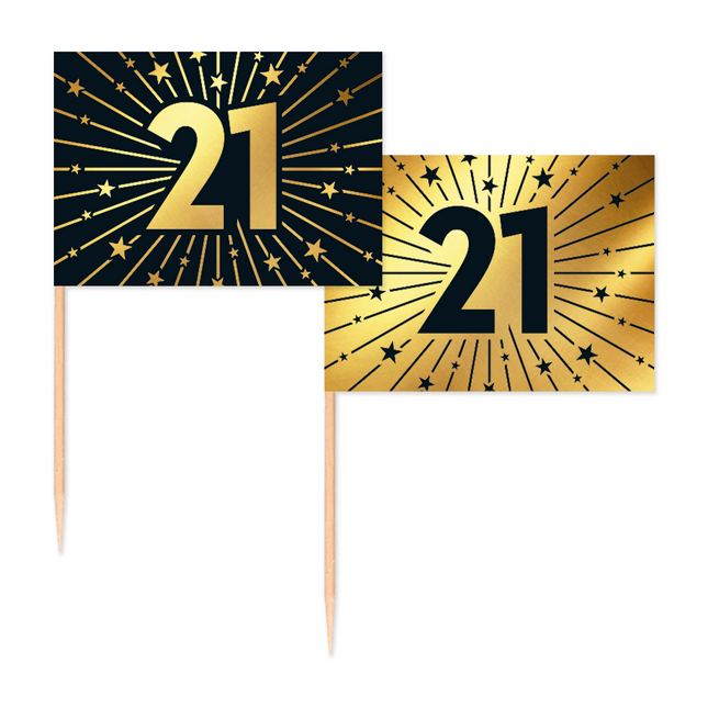 21 Years Cocktail Picks Gold Black 50pcs