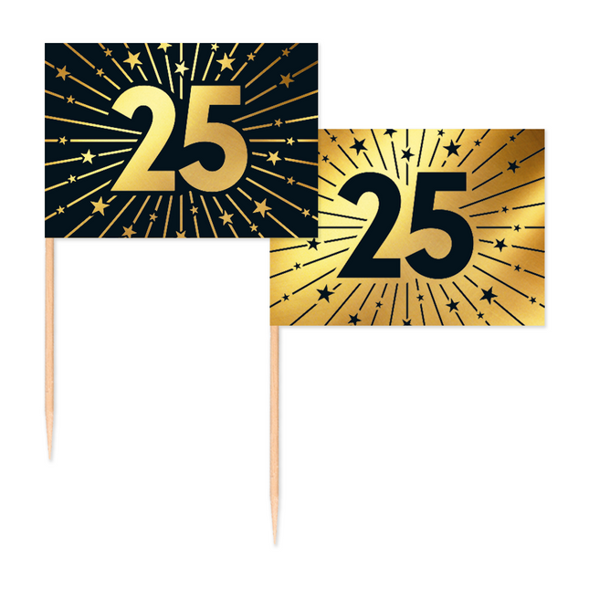 25 Years Cocktail Picks Gold Black 50pcs