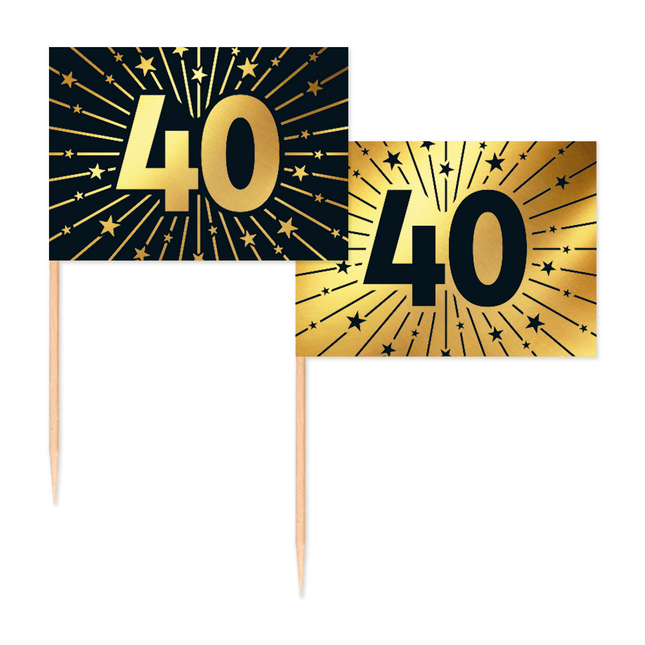40 Years Cocktail Picks Gold Black 50pcs