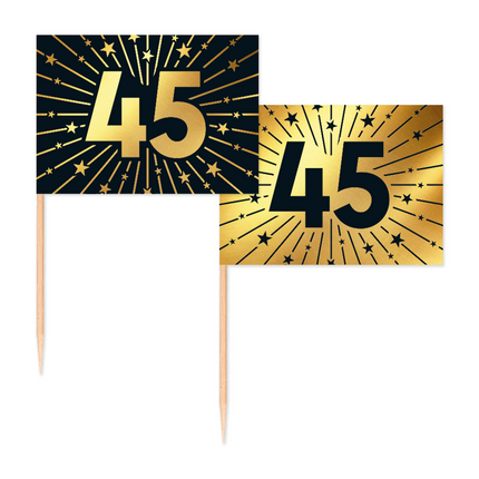 45 Years Cocktail Picks Gold Black 50pcs