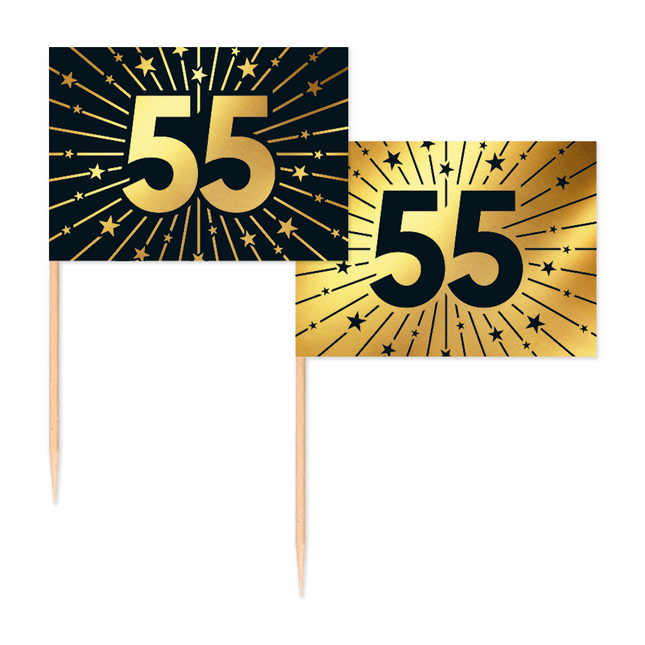 55 Years Cocktail Picks Gold Black 50pcs