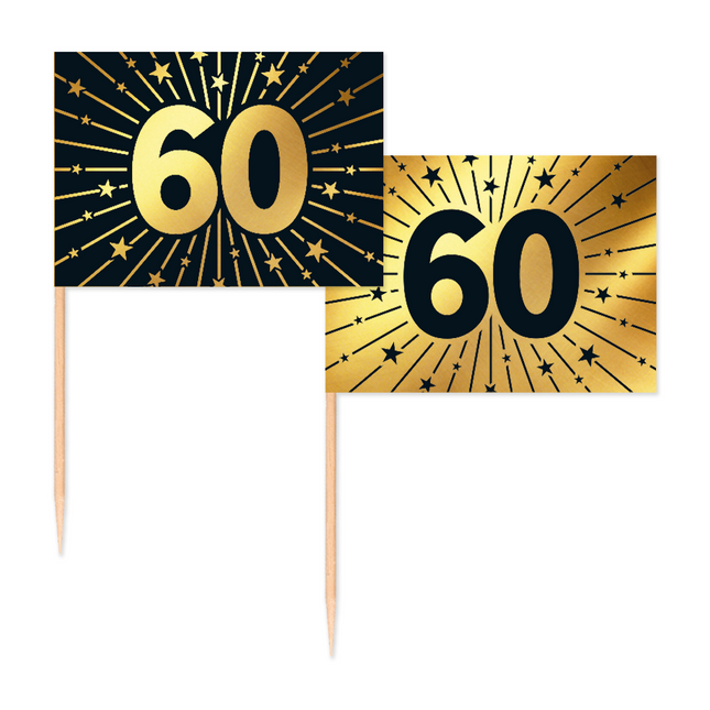 60 Years Cocktail Picks Gold Black 50pcs