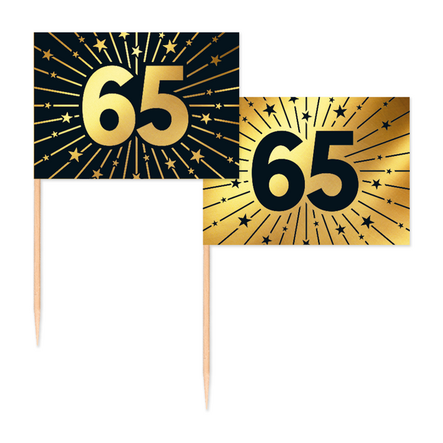 65 Years Cocktail Picks Gold Black 50pcs