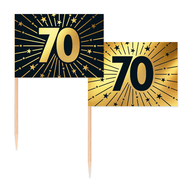 70 Years Cocktail Picks Gold Black 50pcs