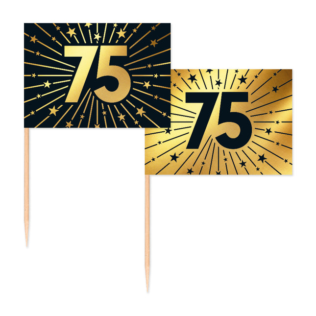 75 Years Cocktail Picks Gold Black 50pcs