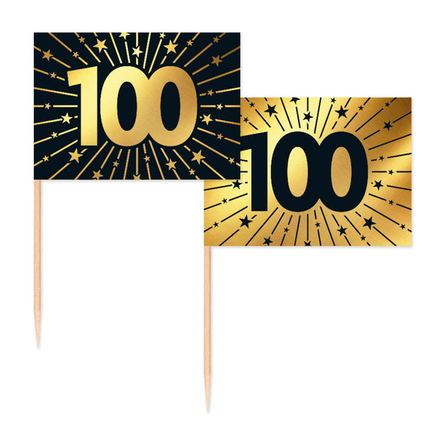 100 Years Cocktail Picks Gold Black 50pcs