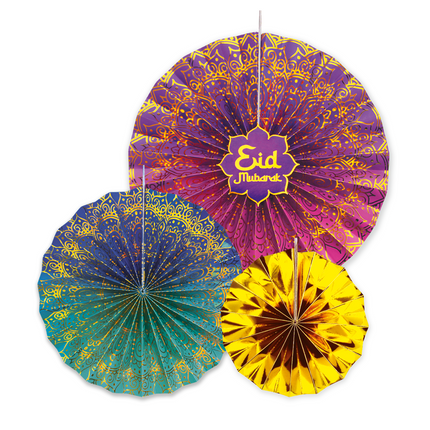 Eventails en papier Ramadan Eid Mubarak 3pcs