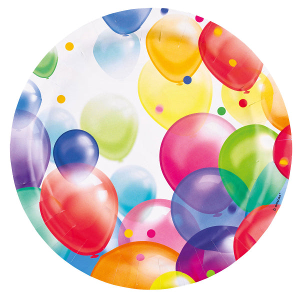 8 Assiettes Balloons Papier rond 23 cm