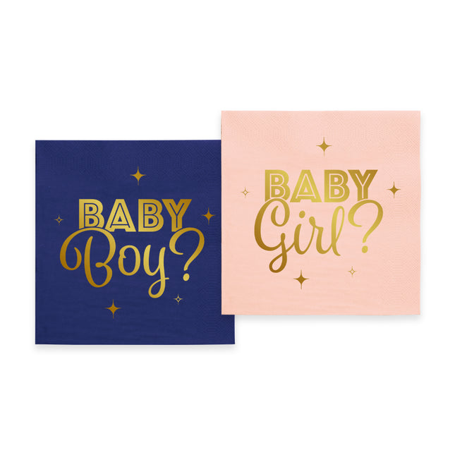 20 serviettes en papier 3 plis 33x33cm FSC - Gender Reveal