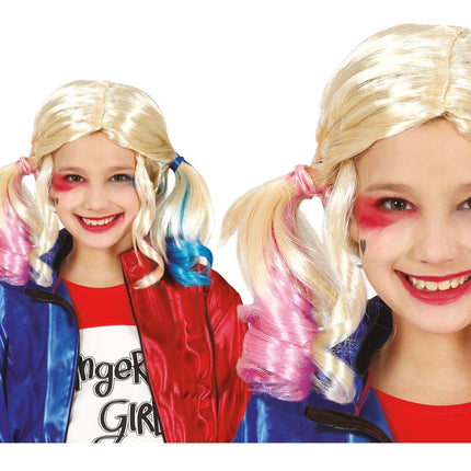 Perruque blonde Harley Quinn enfant