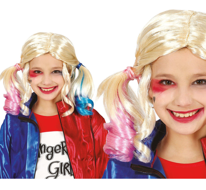 Perruque blonde Harley Quinn enfant