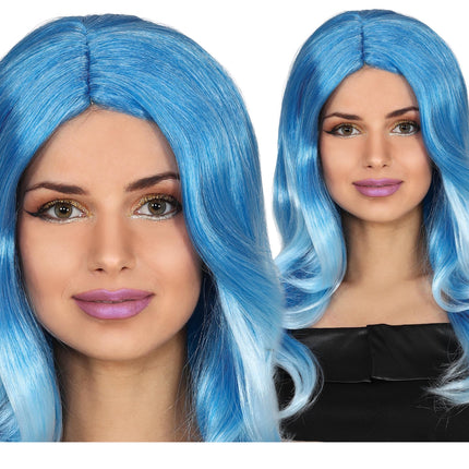 Perruque bleue cheveux longs