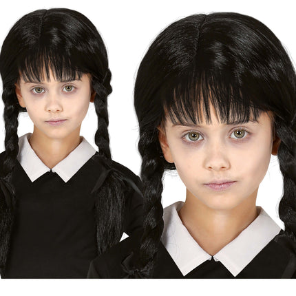 Perruque noire avec tresses enfant