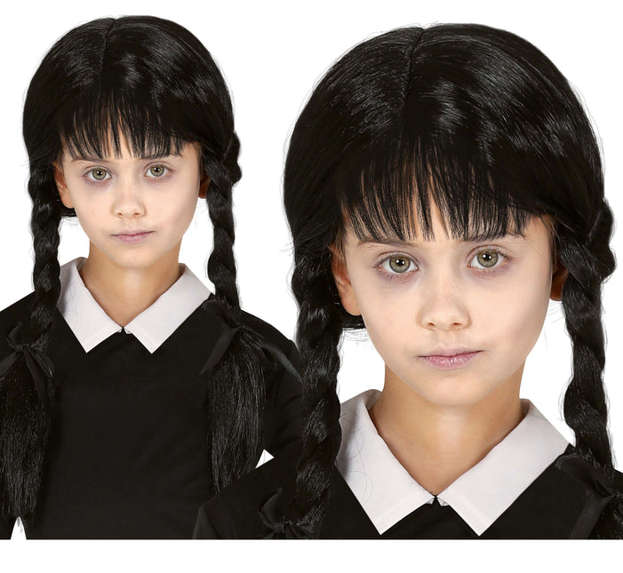 Perruque noire avec tresses enfant