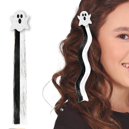 Extension de cheveux pour Halloween Fantôme Noir Blanc 40cm