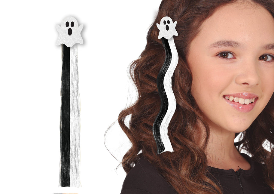 Extension de cheveux pour Halloween Fantôme Noir Blanc 40cm