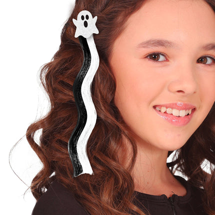Extension de cheveux pour Halloween Fantôme Noir Blanc 40cm