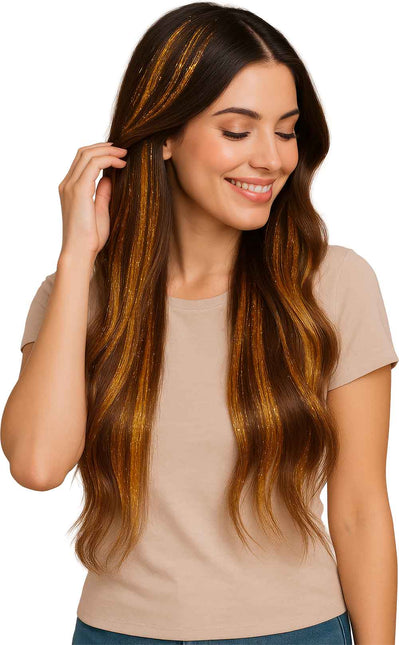 Extension de cheveux dorée pailletée 50cm 3pcs