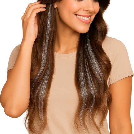 Extension de cheveux argentée pailletée 50cm 3pcs