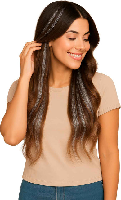 Extension de cheveux argentée pailletée 50cm 3pcs