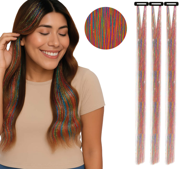 Extension de cheveux colorés pailletés 50cm 3pcs