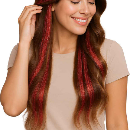 Extension de cheveux rouges pailletés 50cm 3pcs
