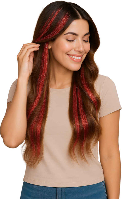 Extension de cheveux rouges pailletés 50cm 3pcs