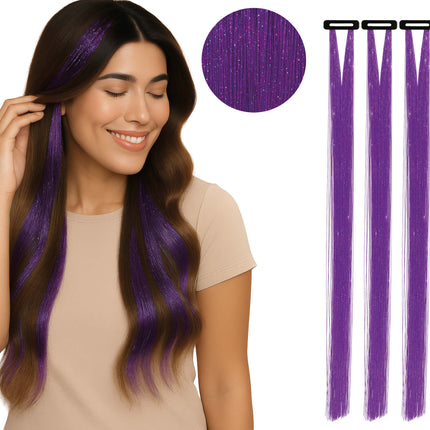 Extension de cheveux violette pailletée 50cm 3pcs