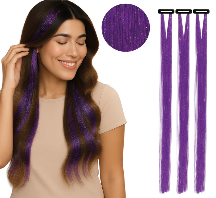 Extension de cheveux violette pailletée 50cm 3pcs