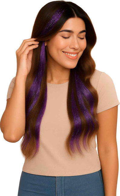 Extension de cheveux violette pailletée 50cm 3pcs