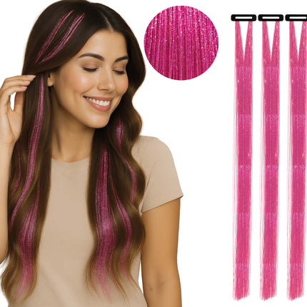 Extension de cheveux rose pailleté 50cm 3pcs