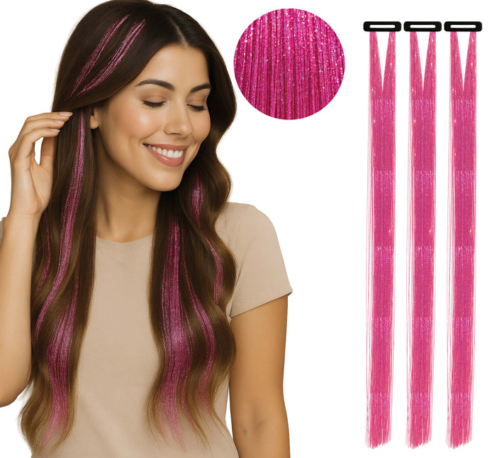 Extension de cheveux rose pailleté 50cm 3pcs
