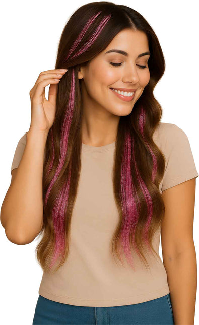 Extension de cheveux rose pailleté 50cm 3pcs