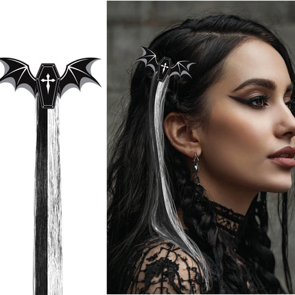 Barrette d'Halloween noire et blanche avec une chauve-souris