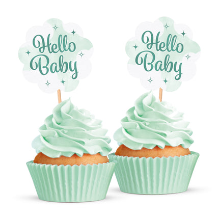 Turquoise Cocktailprikkers Hello Baby 12st