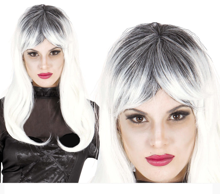 Perruque d'Halloween Cheveux longs Noirs Blancs