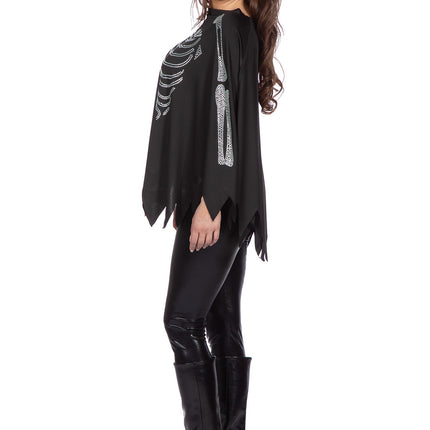 Poncho Squelette Noir Argent Strass