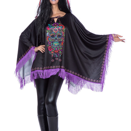 Poncho Dia De Los Muertos Noir Violet