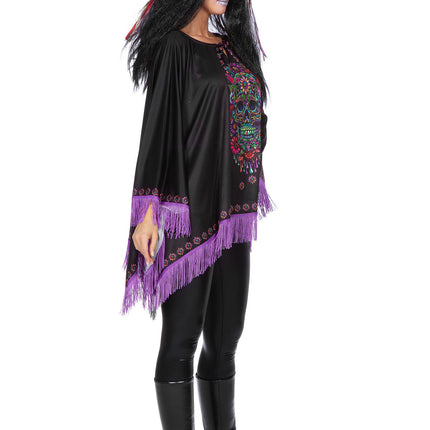 Poncho Dia De Los Muertos Noir Violet