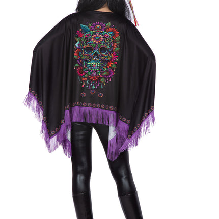 Poncho Dia De Los Muertos Noir Violet