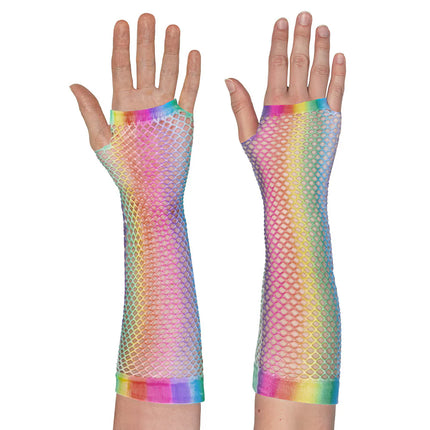 Paire de gants jusqu'aux coudes, en maille, arc-en-ciel