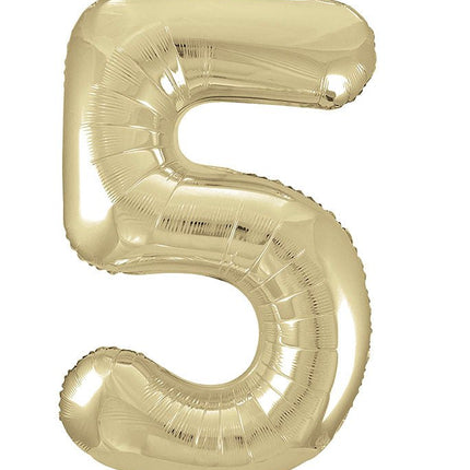5 Jaar Cijfer Ballon Goud Glans Leeg 86cm van Unique koop je bij Partywinkel