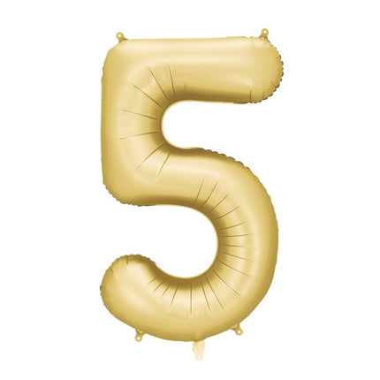 5 Jaar Cijfer Ballon Goud Satijn Folie Leeg 86cm van Partydeco koop je bij Partywinkel